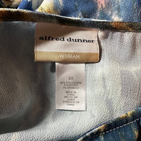 Alfred Dunner Women's Indigo Daze Tie-Dye Top 2X Blue & Yellow Polyester/Spandex - Picture 3 of 7